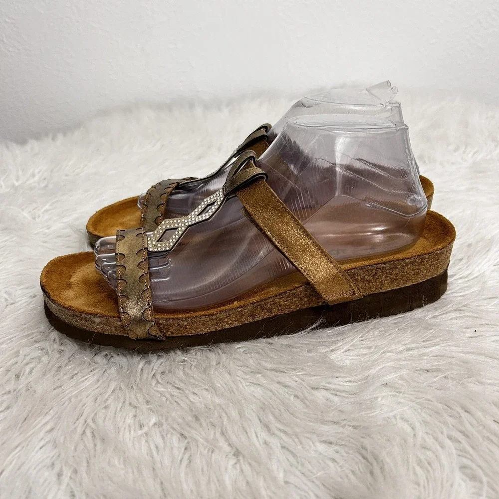 NAOT Women's Aspen Silver Pewter Rhinestone Wedge Slide On Sandals 41 (10, 10.5)